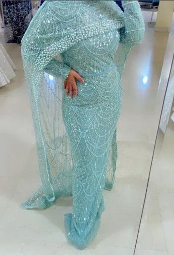 Robe de soirée longue de luxe perlée pour femme