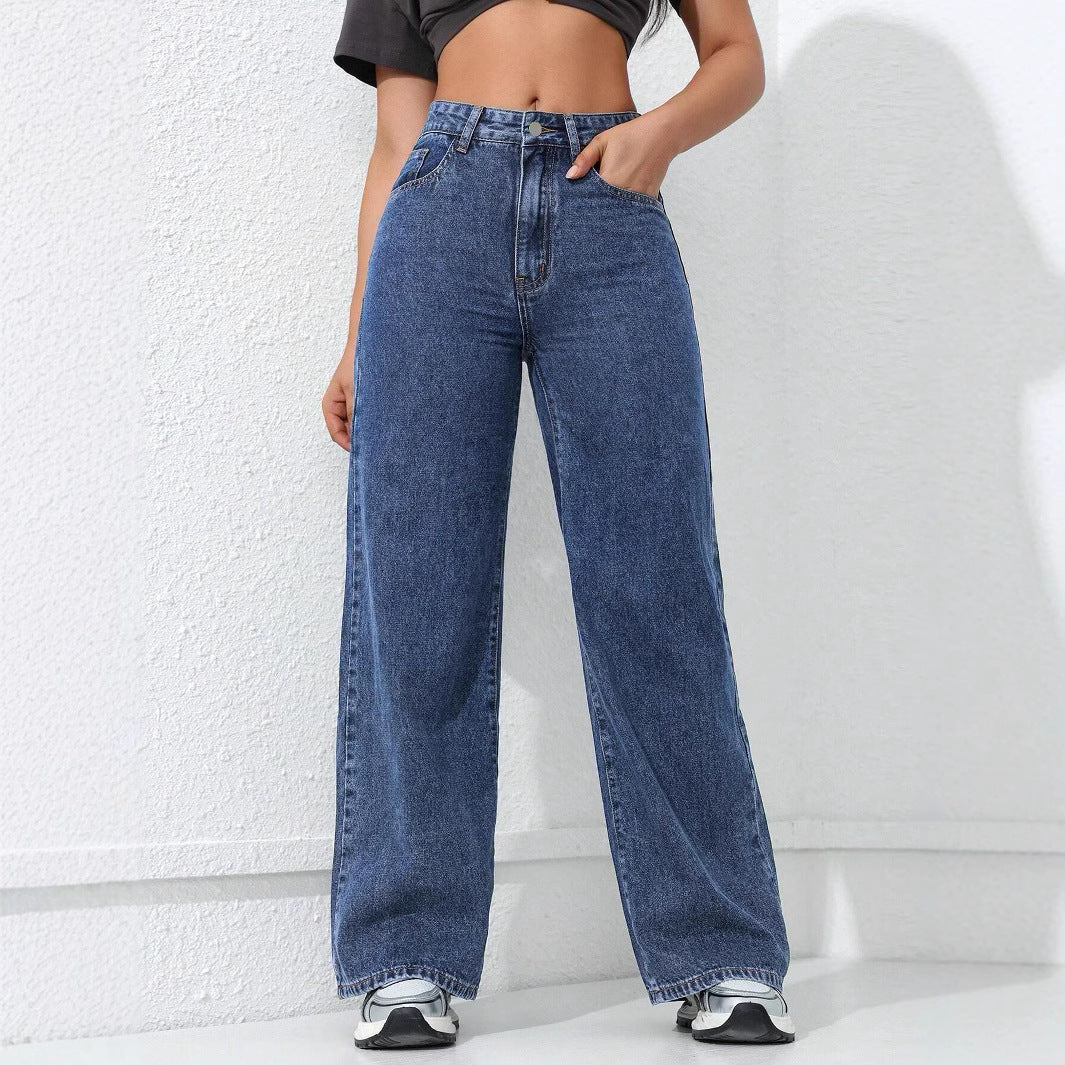 Women's High Waist Loose Straight Wide Leg Denim Jeans