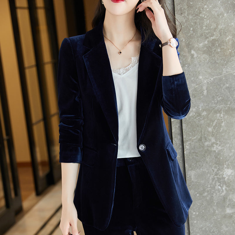 Women's High-End Gold Velvet Suit Jacket with Pants