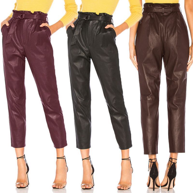 Pantalon Crayon Taille Haute en Faux Cuir Femme - Noir, Kaki, XXS-XL