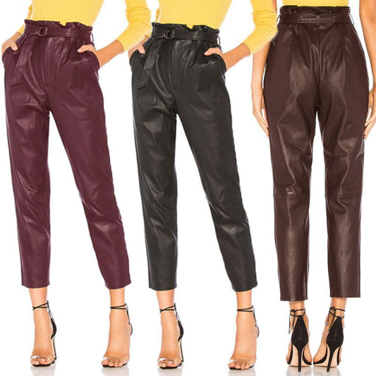 Stylish Faux Leather Pencil Pants Women's High Waist