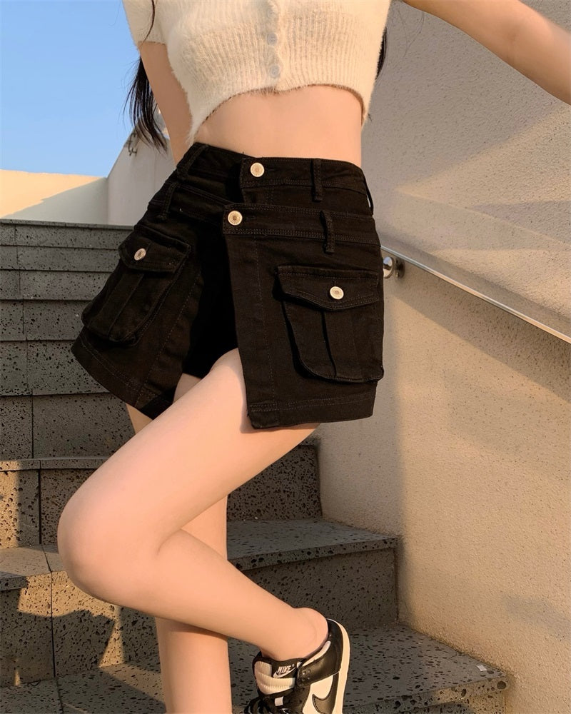 Irregular High Waist Layered Denim Culottes