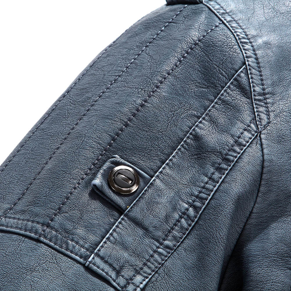 Men's Cowhide Leather Jacket with Velvet Lining Retro Washed Style