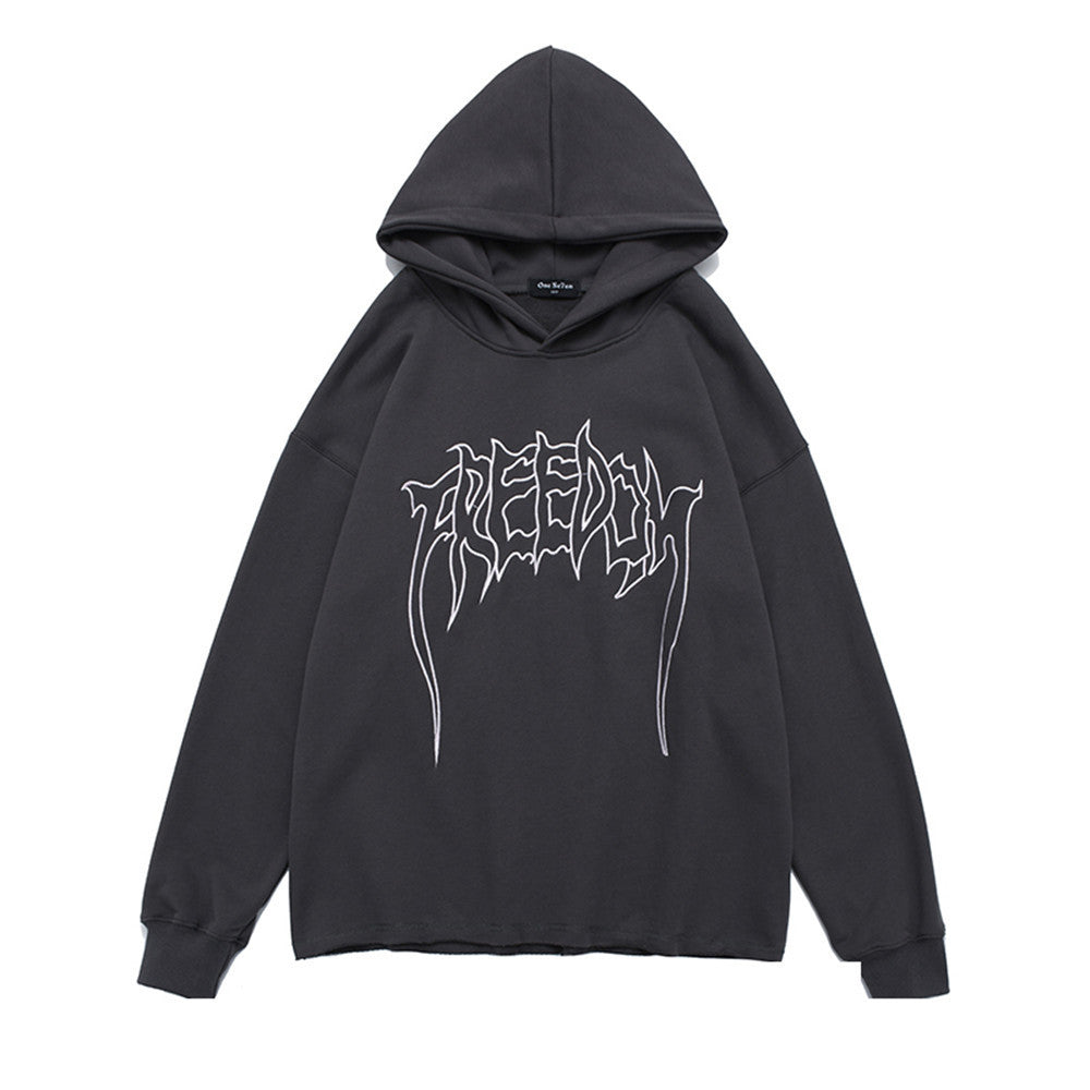 Letter Embroidered Frayed Hooded Sweatshirt