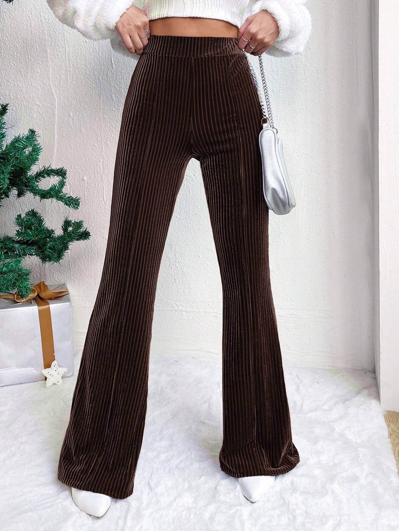 High Waist Corduroy Bell-Bottom Pants for Women Wide Leg