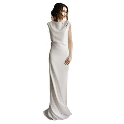 Light Slim Fit Satin Wedding Dress Halter Evening Gown
