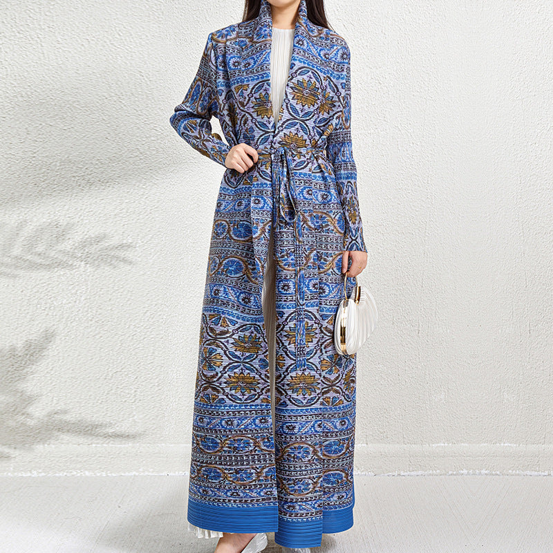 Robe cardigan plissée imprimée grande taille