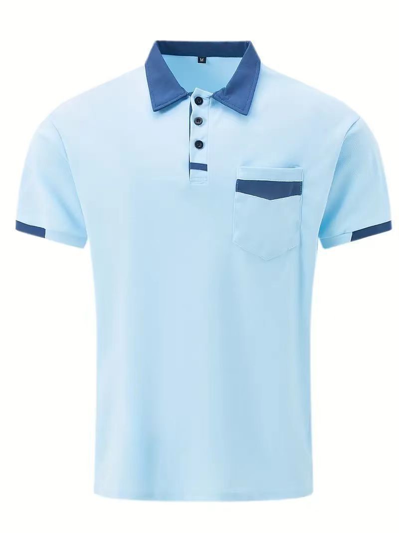Men's Color Matching Pocket Polo Shirt with Zipper Detail
