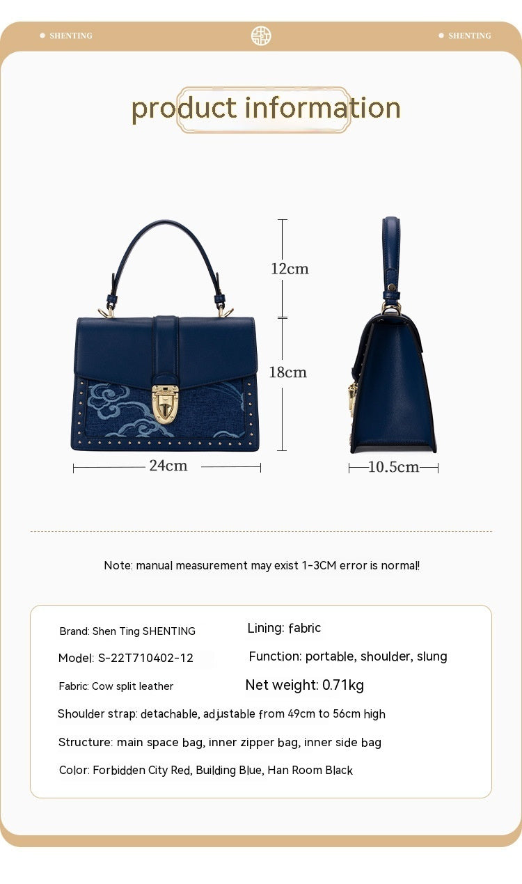 Sac bandoulière en cuir de vachette grande capacité avec serrure - Tendance et polyvalent