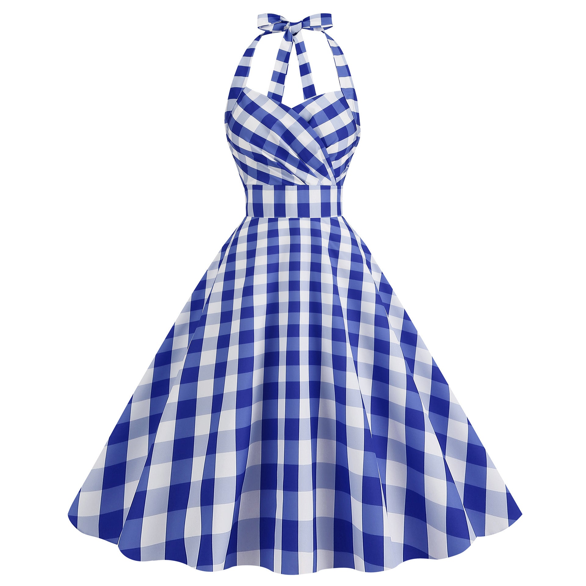 Robe Swing Imprimée Rétro Sexy Moulante à Col Halter et Poitrine Enveloppante