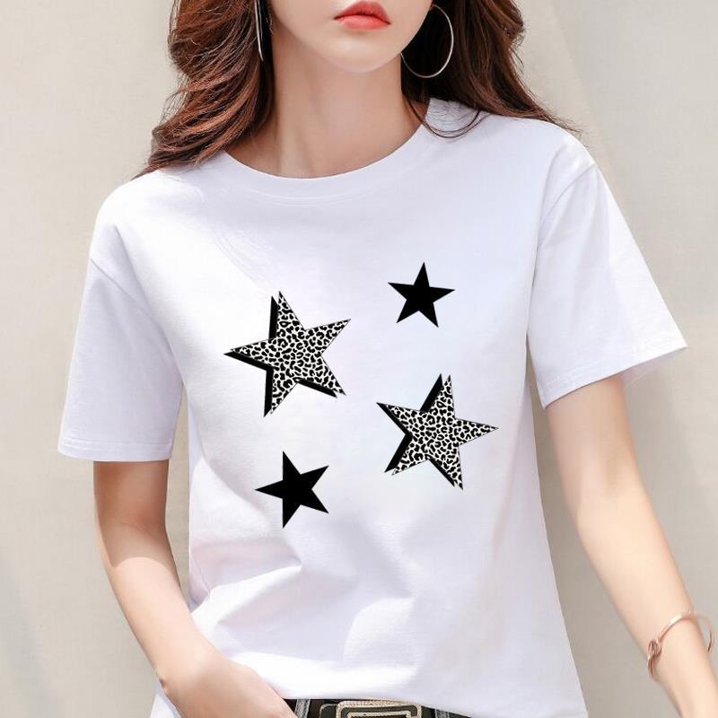 Modal Fabric Women's Leopard Print Heart Short Sleeve Top
