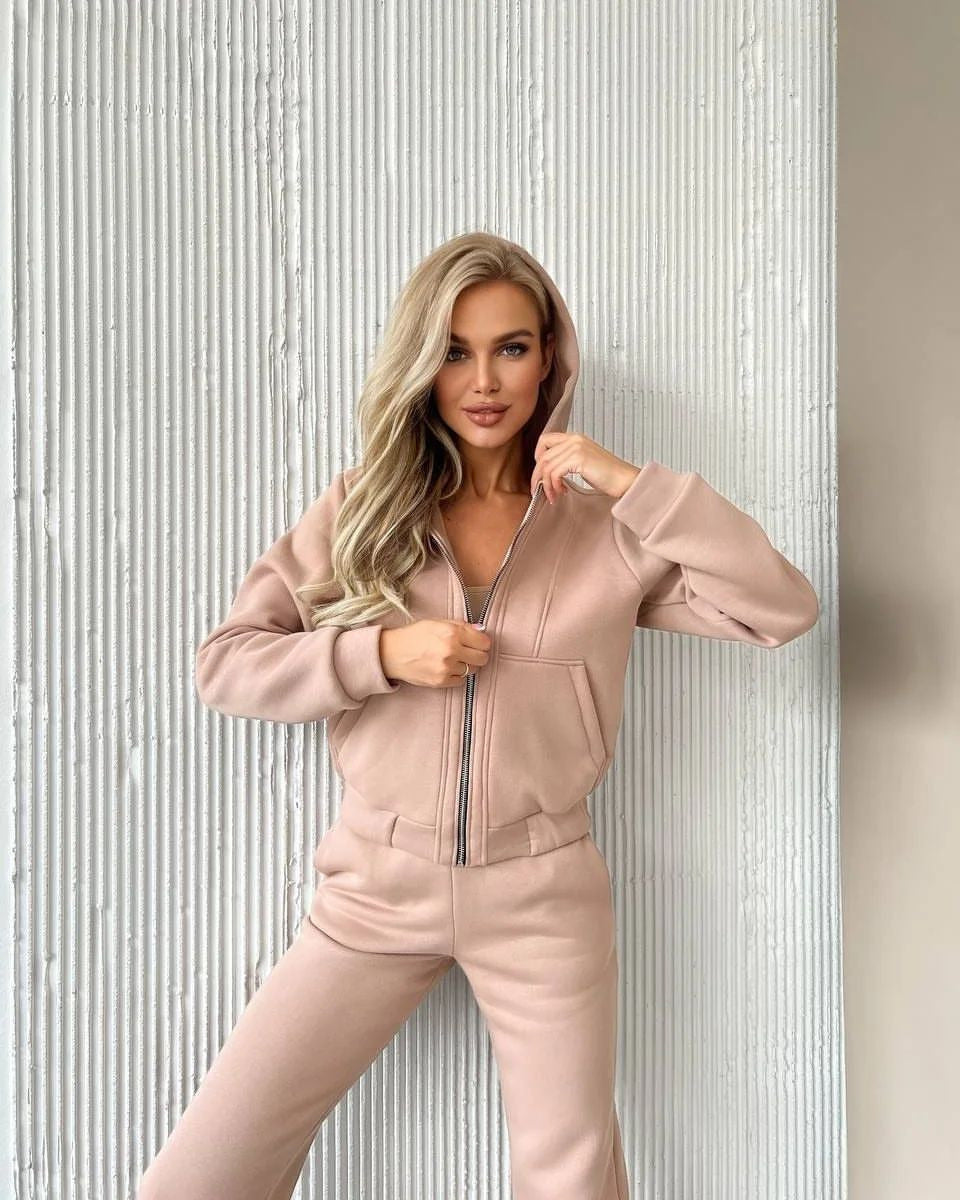 Ensemble de sweat à capuche zippé doublé polaire à manches longues