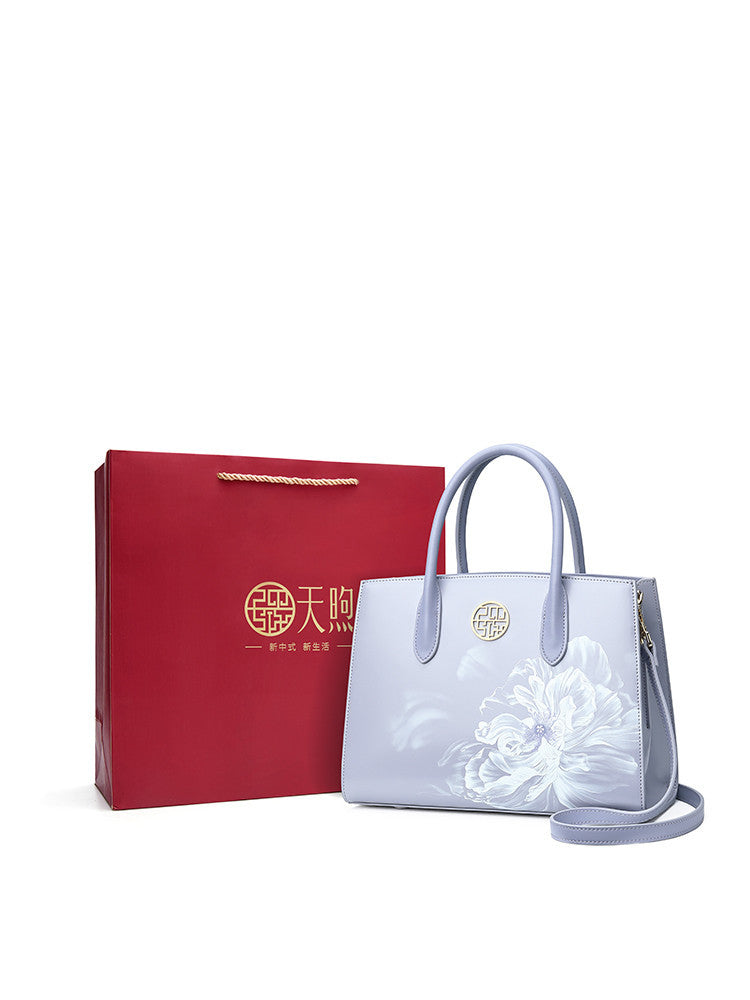 Sac à main en cuir de vachette violet clair haut de gamme, pratique, cadeau pour maman 22 cm