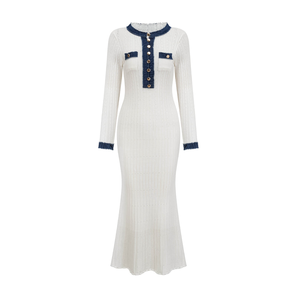 Robe mi-longue élégante en maille taille haute et coupe ajustée