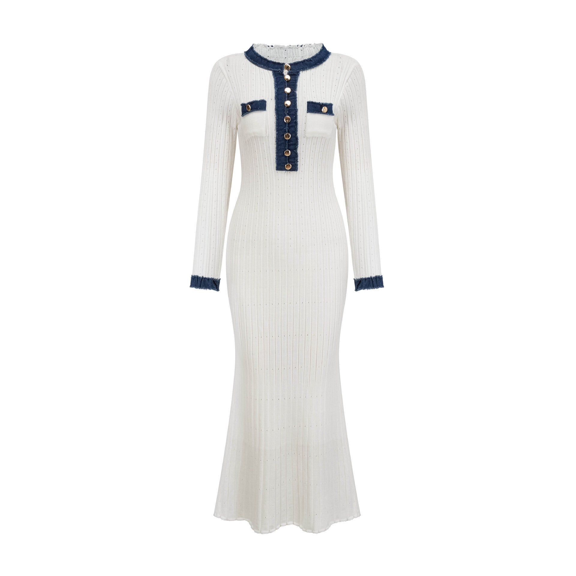 Robe mi-longue élégante en maille taille haute et coupe ajustée
