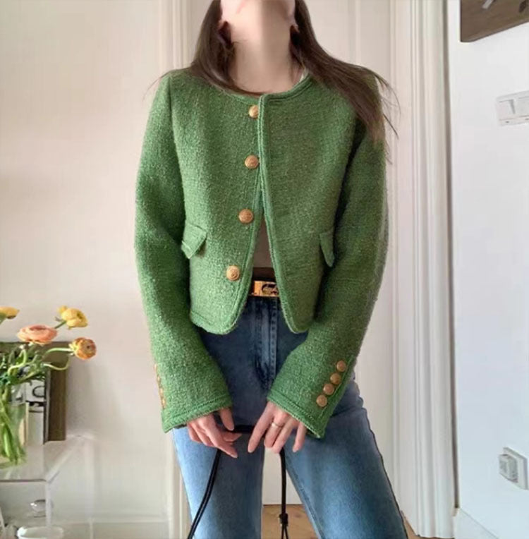 Veste française classique en tweed vert de haute qualité