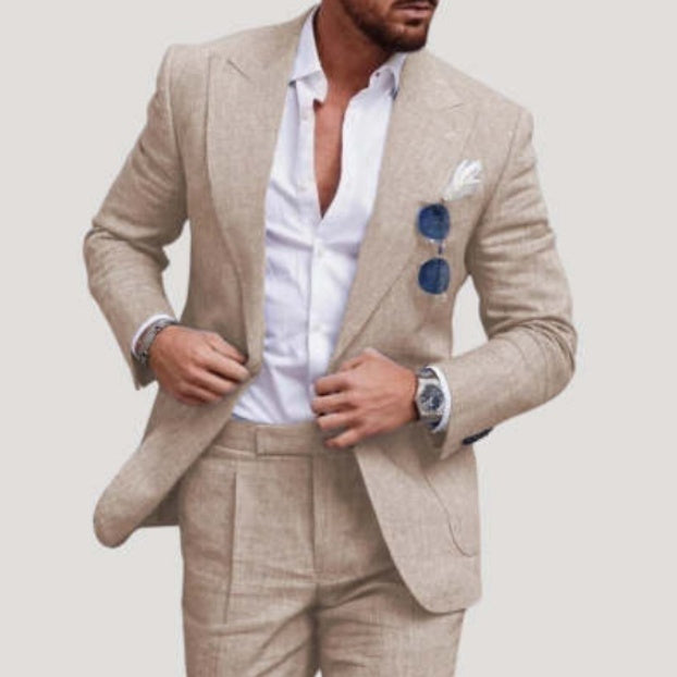 Ensemble costume deux pièces pour homme, coupe ajustée, couleur unie, un bouton
