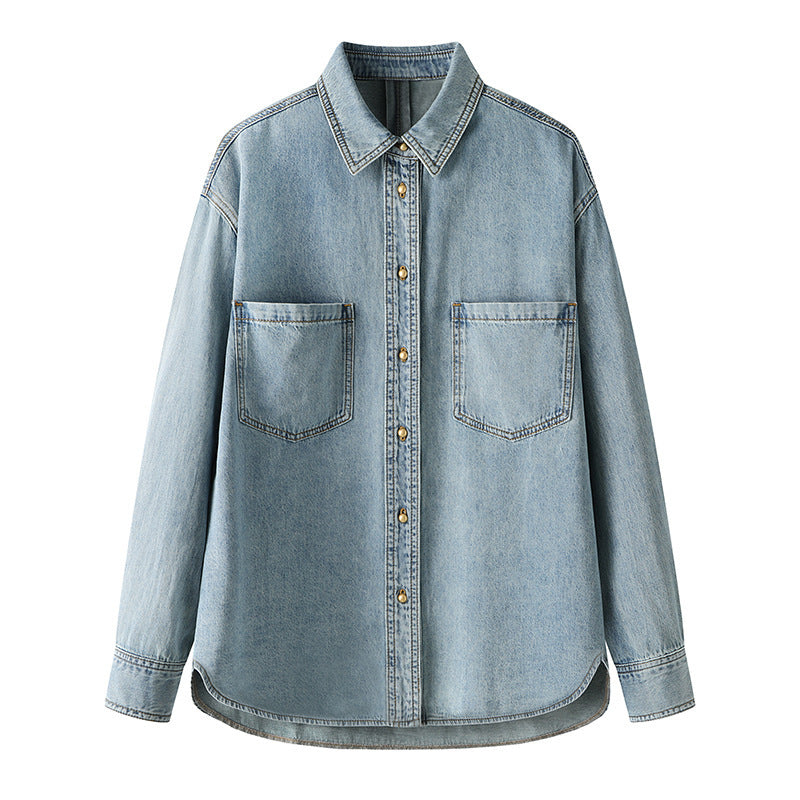 Haut chemise de travail bleu denim minimaliste