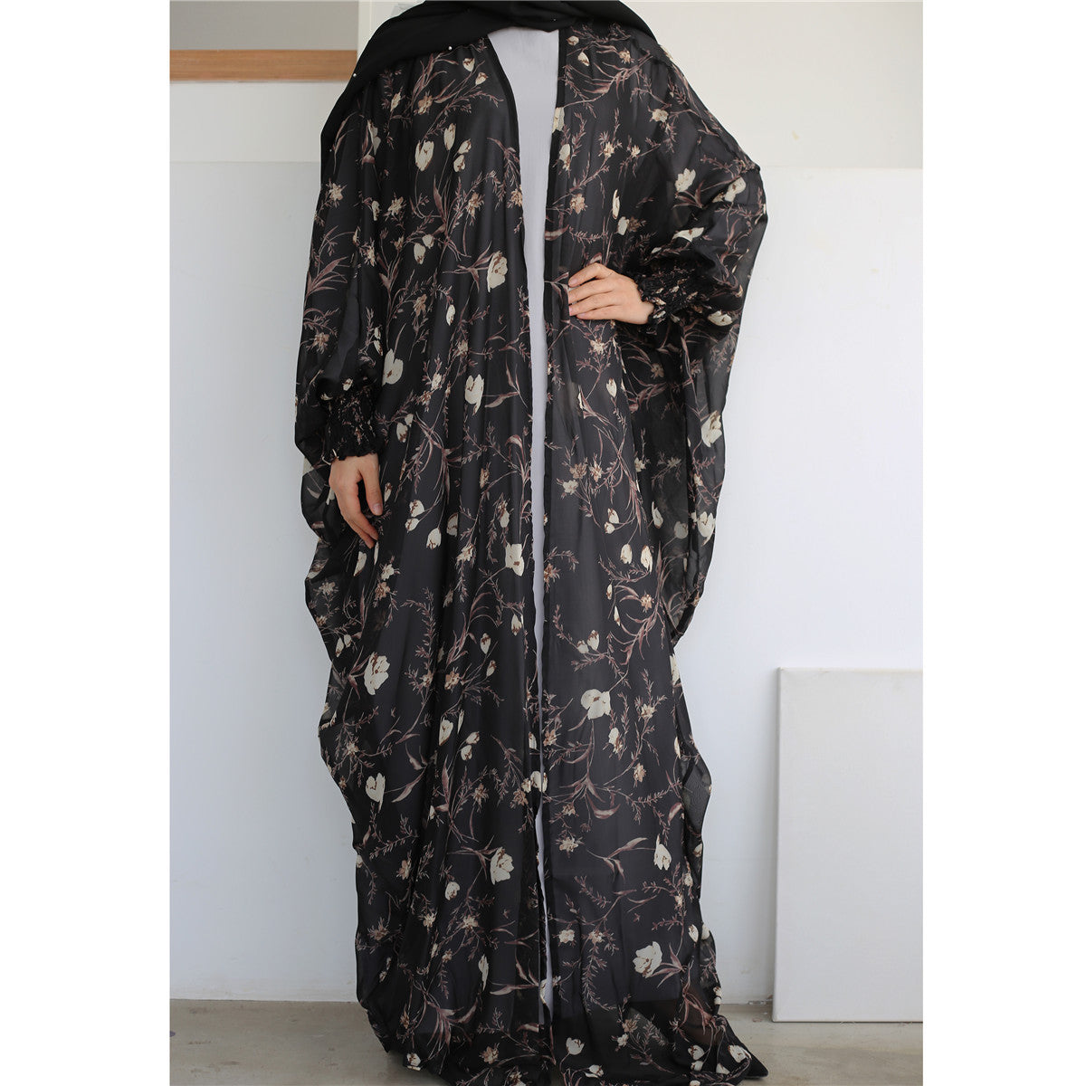 Arab Women's Chiffon Print Robe Dress