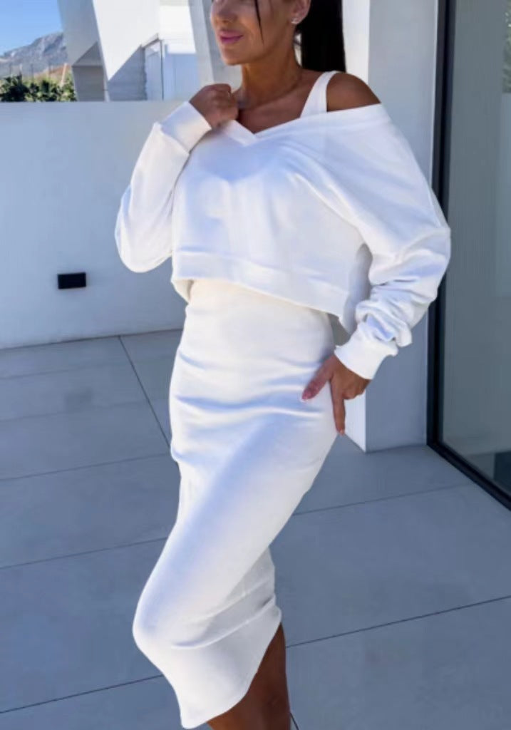 Women's Vest Skirt V-neck Sweatshirt Sweater Set