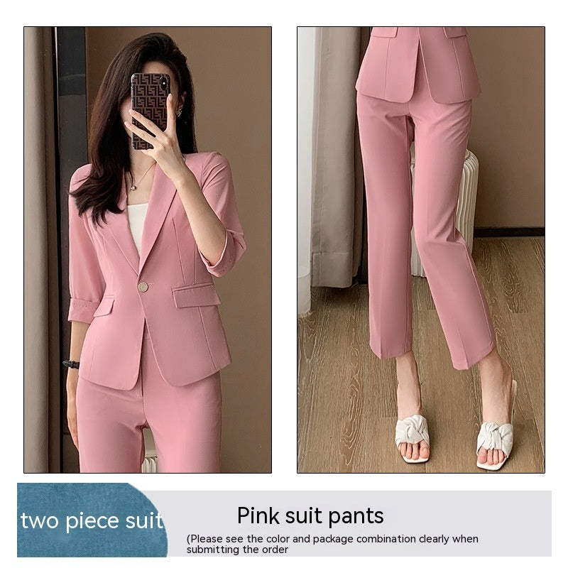 Simple and Capable 3/4 Sleeve Suit with Pants in Lake Blue, Pink, White - Sizes S-4XL