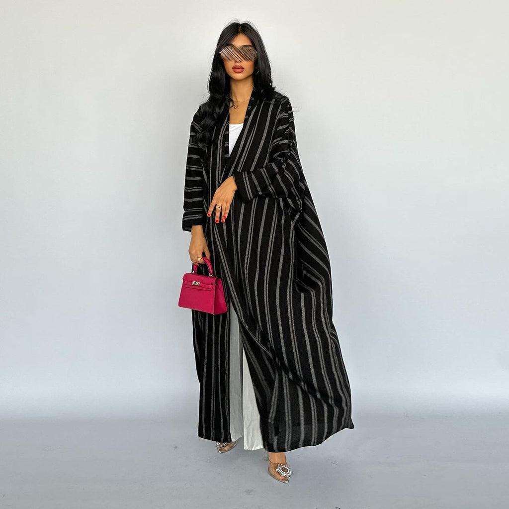 Middle Eastern Women's Long Striped Zebra Cardigan Coat