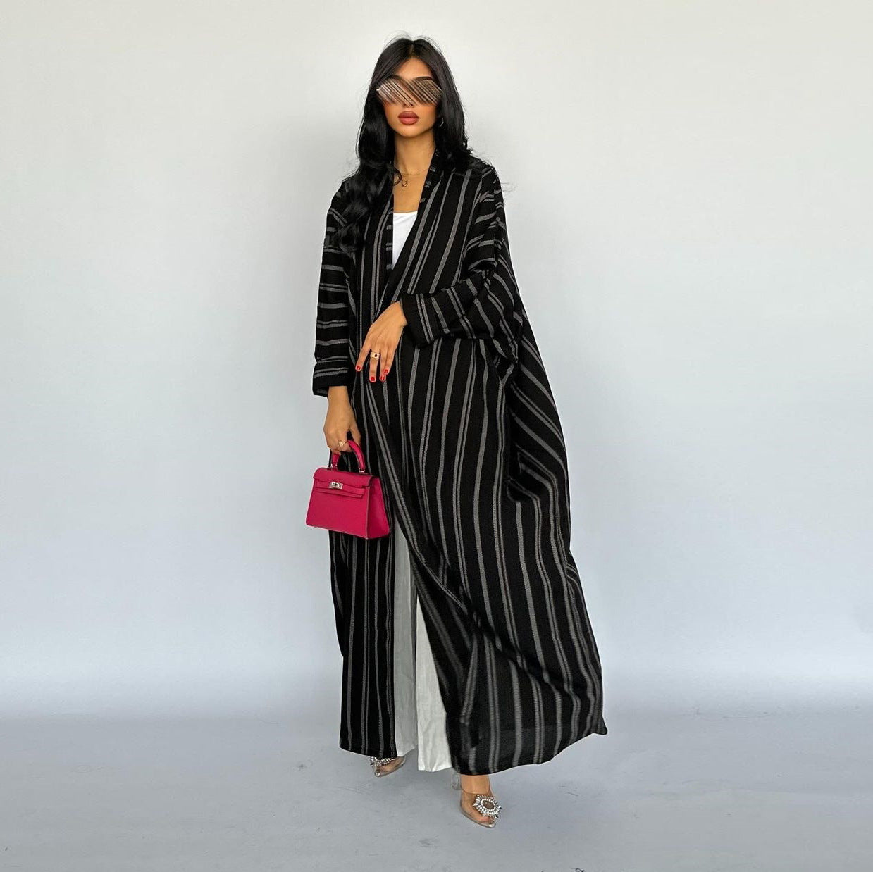 Middle Eastern Women's Long Striped Zebra Cardigan Coat