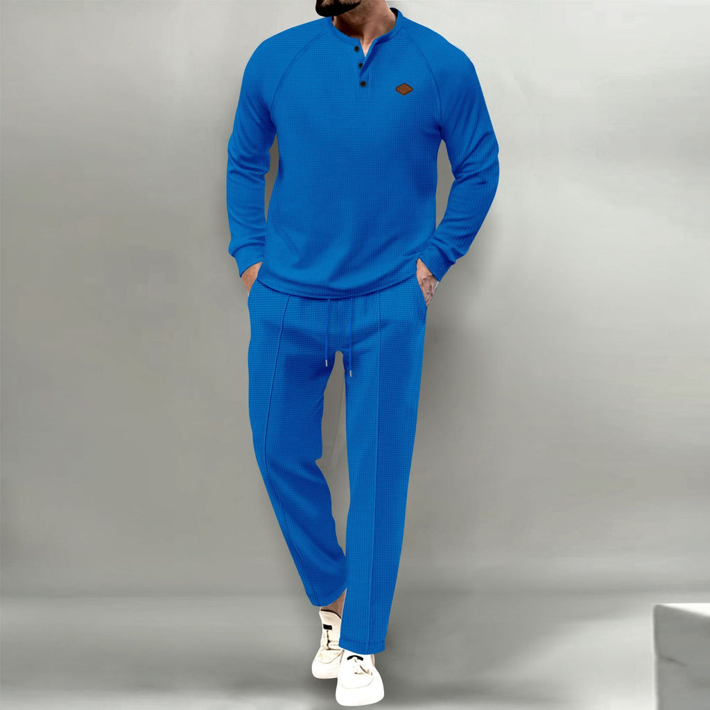 Men's Solid Color Long Sleeve Suit with Trousers Polyester Fiber