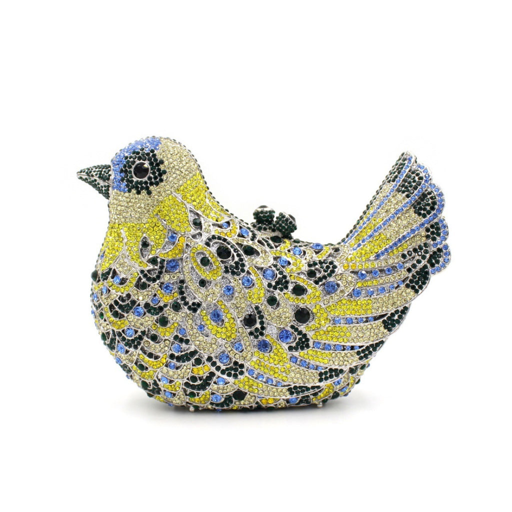 Bird and Peace Dove Rhinestone Dinner Bag 19x14x5.5cm Alloy Gem Clutch