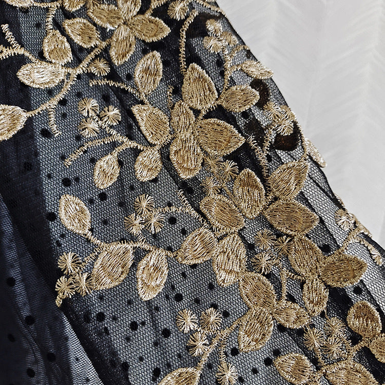 Lady long-sleeved Low Cut Embroidered Lace Stitching Dress for Arabian Gulf Women