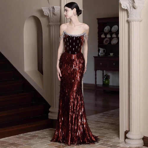 Wine Red French Evening Dress for Toasting Women
