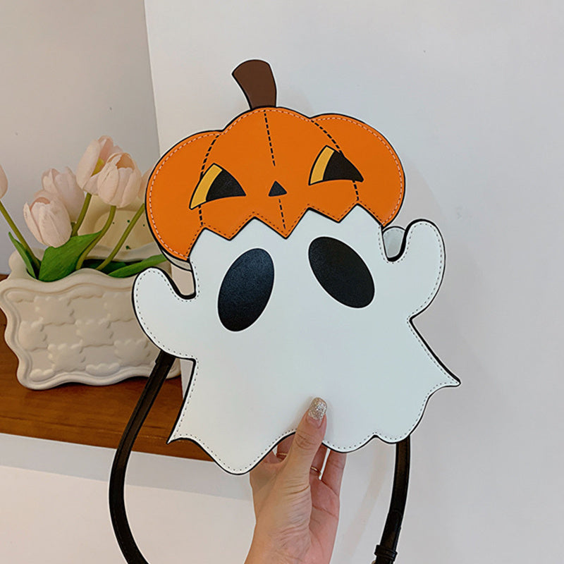 Sac bandoulière en PU motif fantôme citrouille de dessin animé mignon en 3D