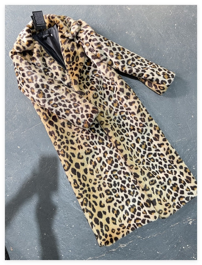 Women's Fashion Leopard Print Suit Collar Furry Coat