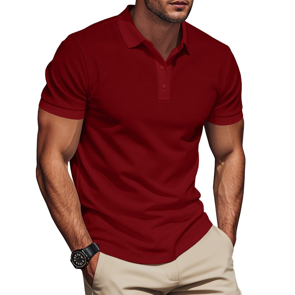 Plus Size Men’s Short Sleeve Pullover with Lapel Color Match