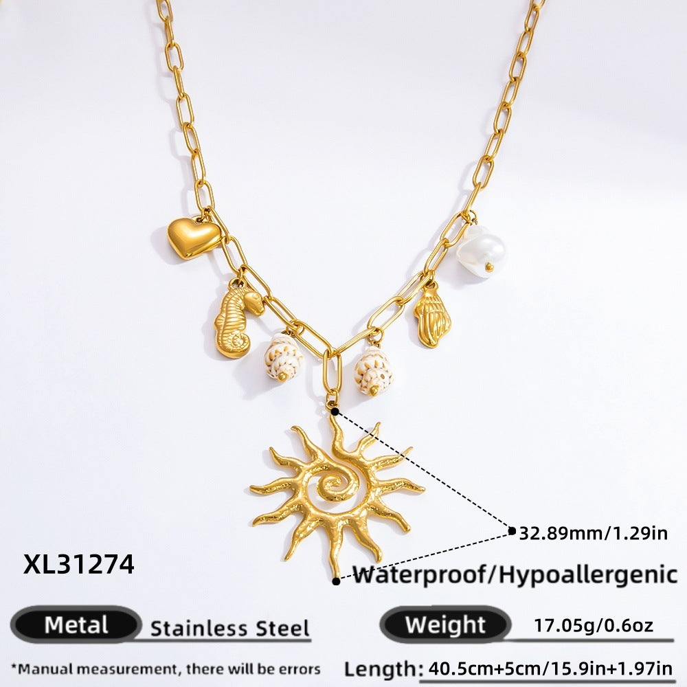 Collier de perles fait main en acier inoxydable 18 carats pour femme