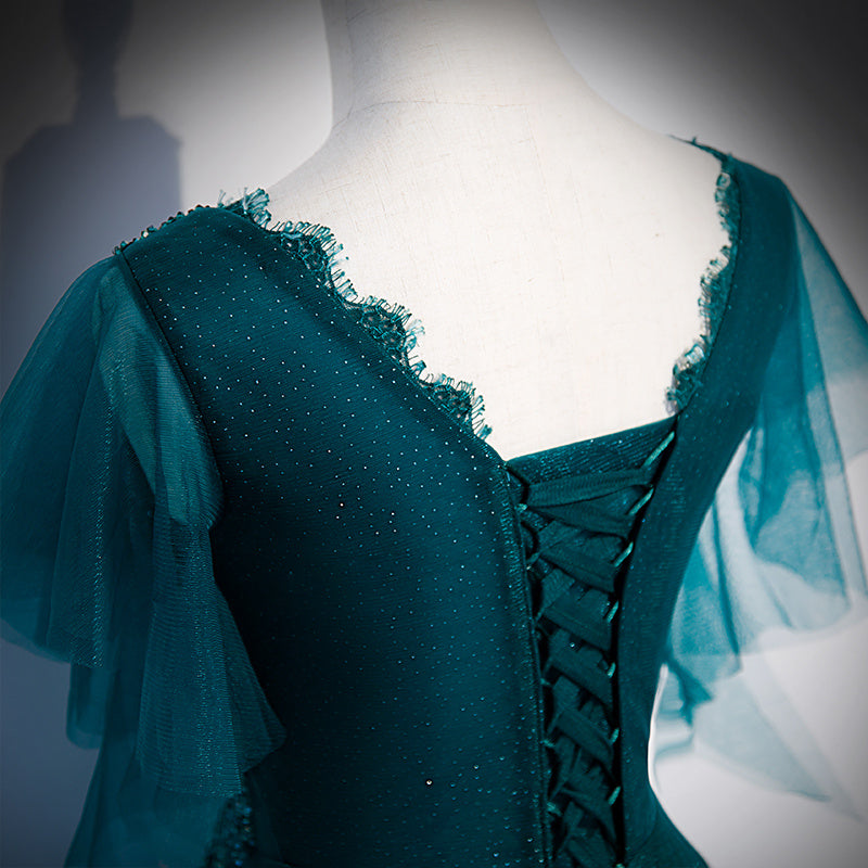 Dark Green Deep V-Neck Evening Dress for Female Host Banquet Performance