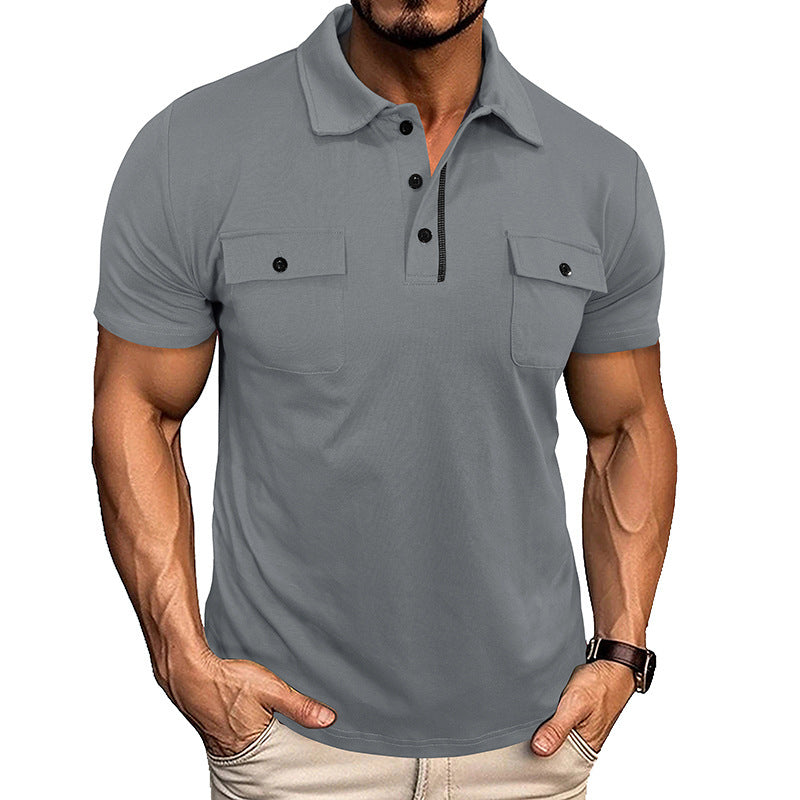 Summer Men’s Short Sleeve Polo Shirt with Pockets