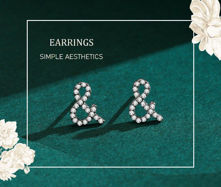 Boucles d'oreilles clous en argent sterling S925 avec zircon, motif symbole simple
