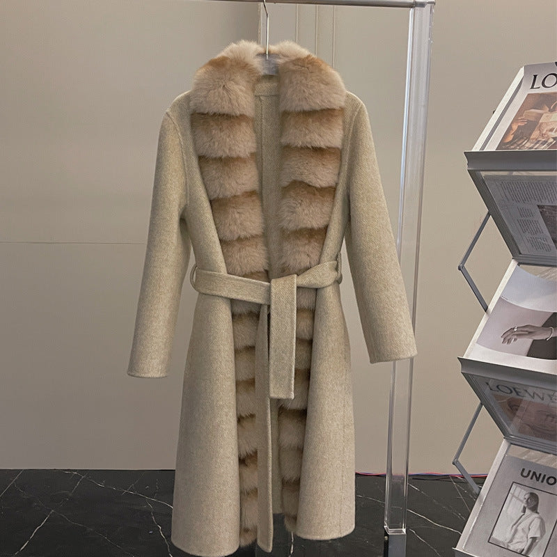 Alpaca Wool Coat with Detachable Fox Fur Collar