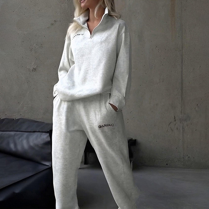 Sports Style Solid Color Long-sleeved Trousers Sweater Suit