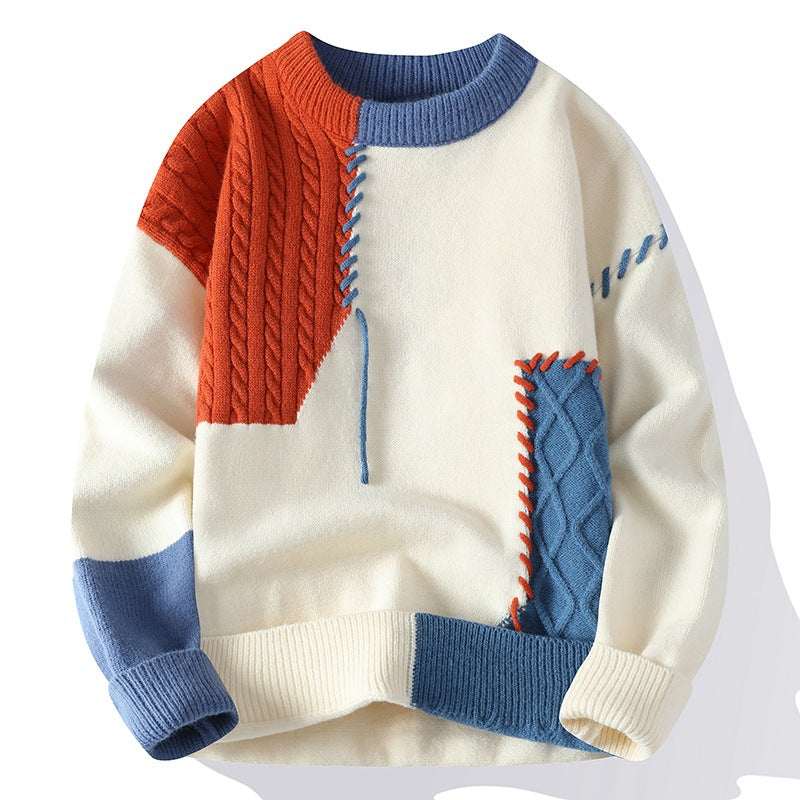 Ins Colorblock Pullover Sweater Long Sleeve Knitted Top for Men