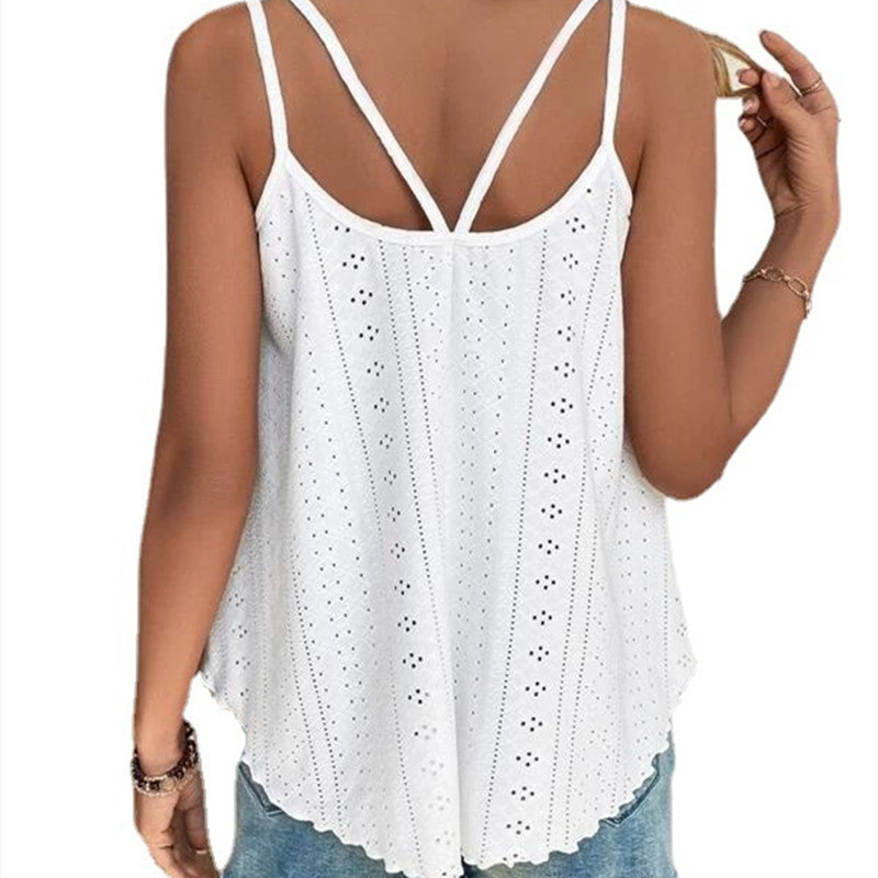 Women's Simple Mesh Embroidered Strap Vest in Solid Colors