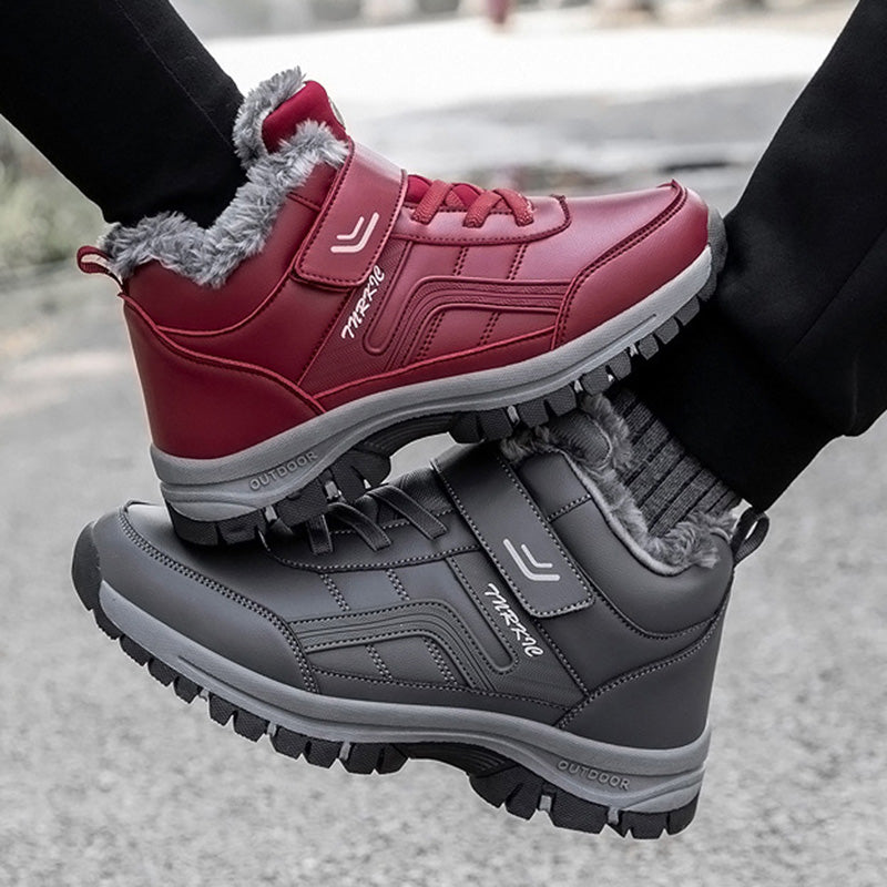 أحذية شتوية دافئة من القطيفة للنساء والرجال، مزودة بشريط لاصق، مناسبة للثلج والتسلق والمشي لمسافات طويلة.