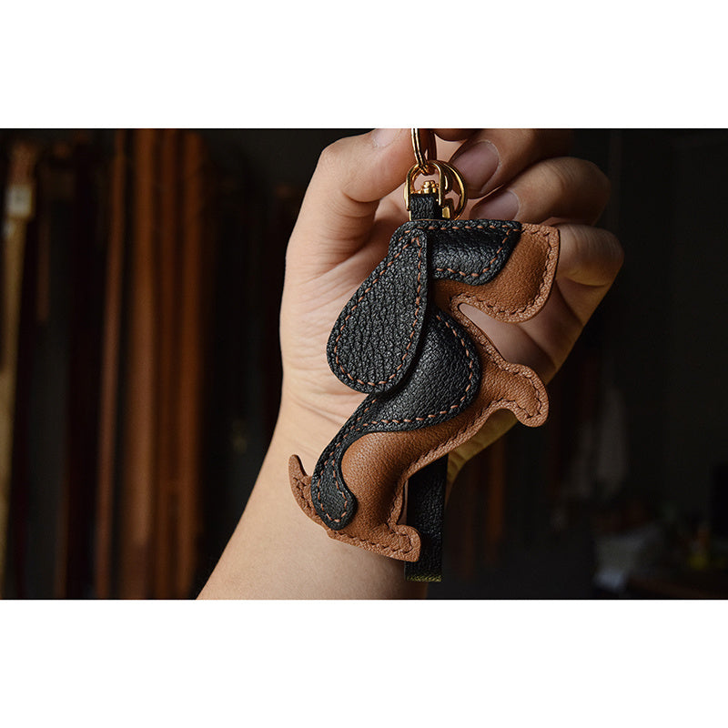 Handmade Genuine Leather Car Keycase Pendant 10cm Puppy