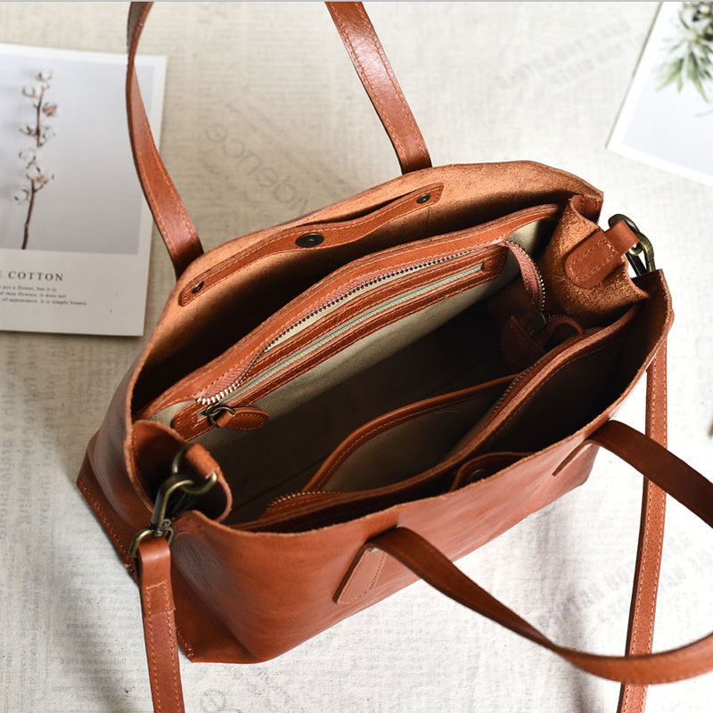 Sac à bandoulière en cuir de vachette fait main pour femme - Couleur unie minimaliste et tendance
