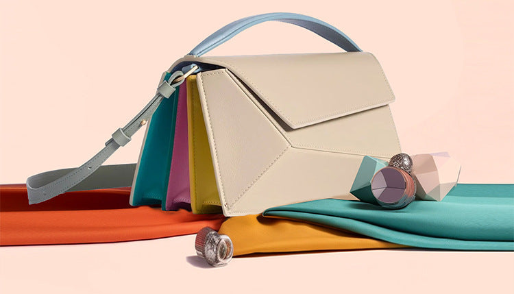 Geometric Color Block Diamond Lattice PU Organ Bag 20CM
