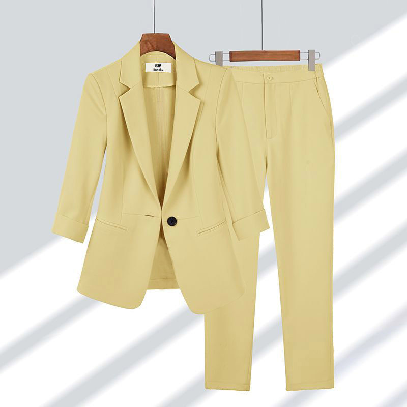 2pcs Women's Casual Blazer Set Solid Color Lapel Single-Breasted Jacket & Zipper Pants Office Suit