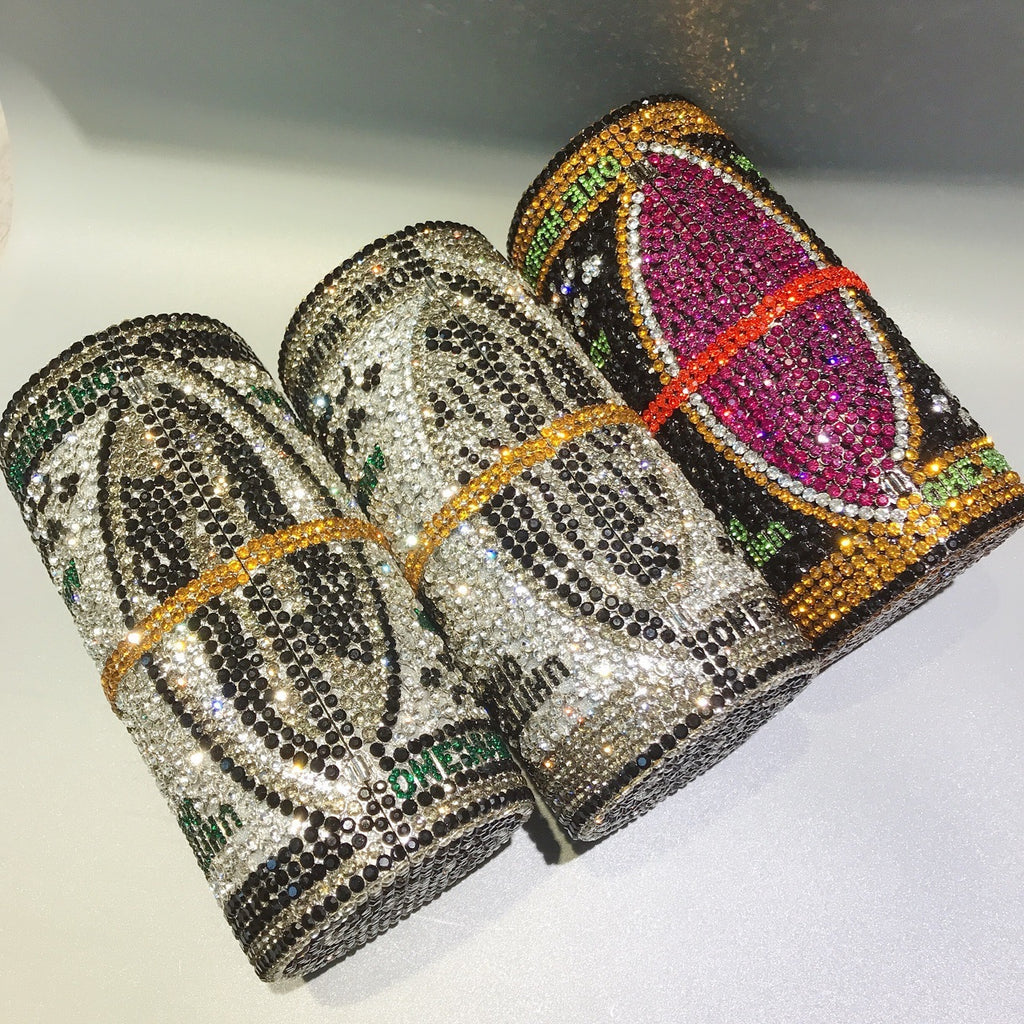 Pochette de Soirée Dollars Cristal Diamants 18x9x8.5cm