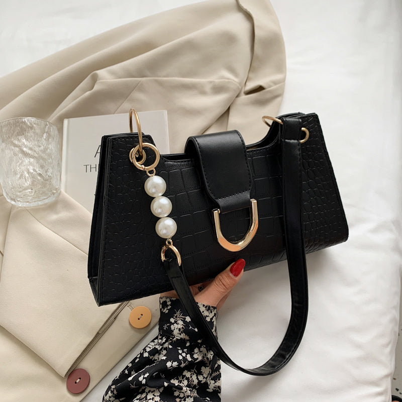 Leisure Pearl PU Zipper Armpit Bag for Women, 28x14x6cm