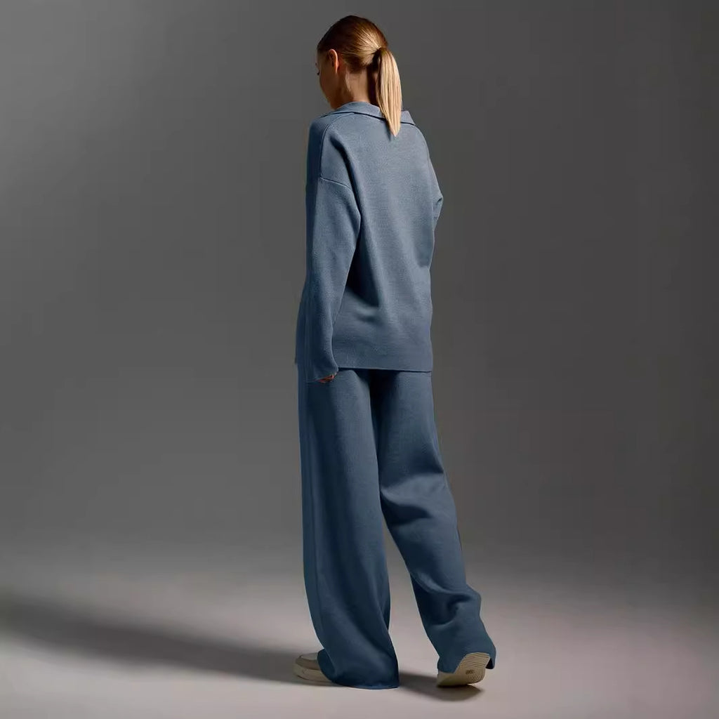 Ensemble sweat décontracté pour femme : pull à manches longues et pantalon ample à jambes droites